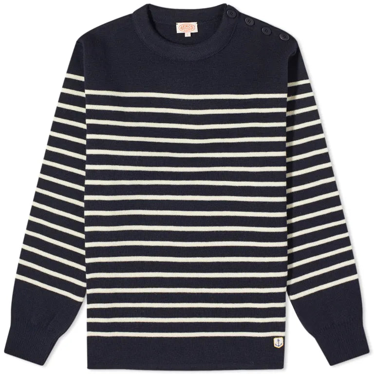 ARMOR-LUX 79505 ROUNDNECK STRIPE WOOL SWEATER NAVY/NATURE