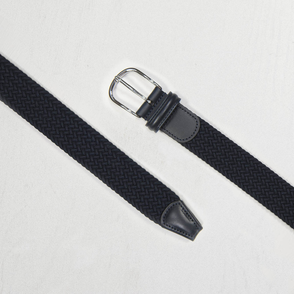 ANDERSONS WOVEN ELASTIC BELT WITH LEATHER TRIM - 35MM