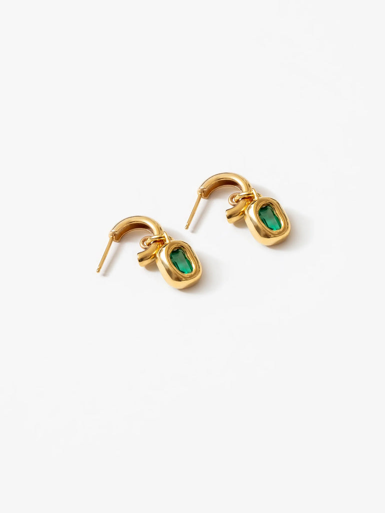 WOLF CIRCUS CELESTE EARRING WITH EMERALD GEMSTONE- 14K GOLD PLATED BRONZE