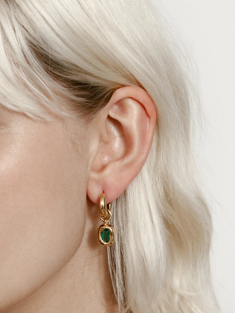 WOLF CIRCUS CELESTE EARRING WITH EMERALD GEMSTONE- 14K GOLD PLATED BRONZE